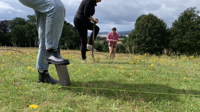 Volunteers breaking ground on Trench two at A la Ronde's 2023 archaeological dig, A la Ronde House and gardens, Devon